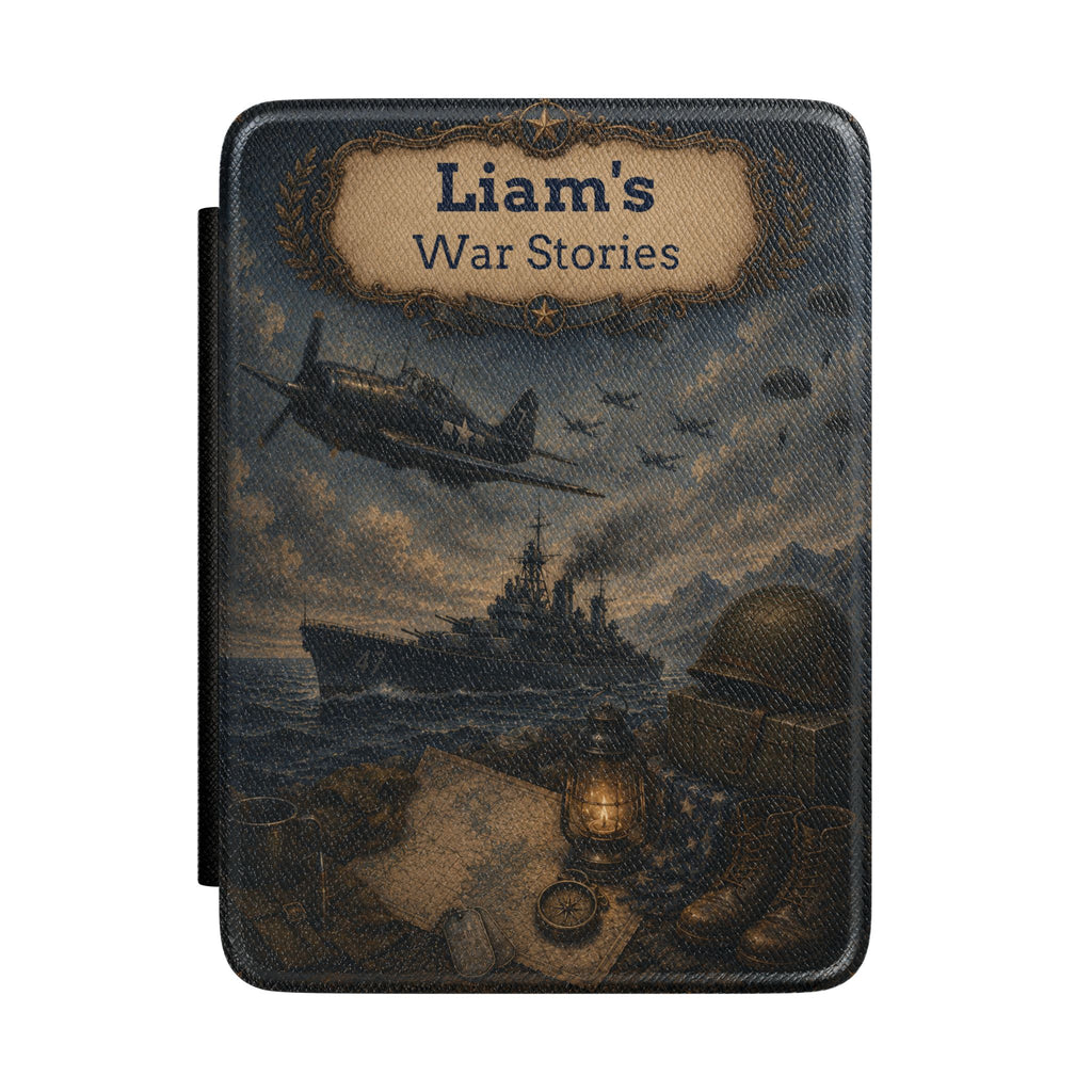 Personalized vintage War Stories military plane Kindle case with name