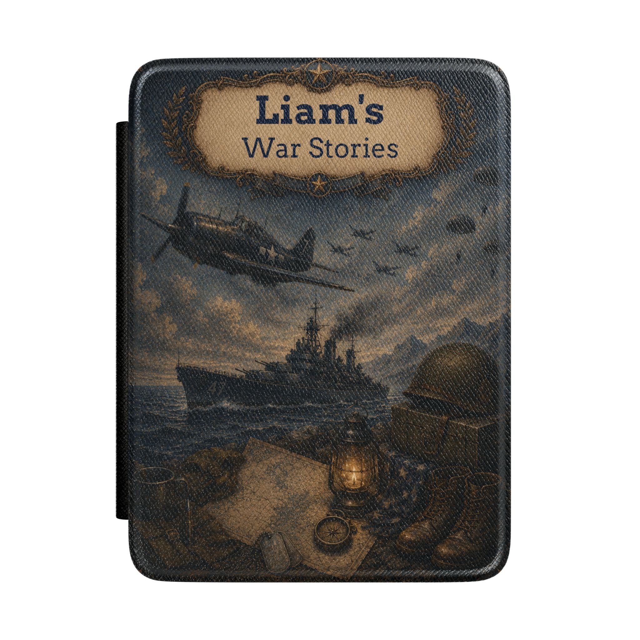 Personalized vintage War Stories military plane Kindle case with name