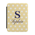 Personalized yellow polka dot Kindle case with monogram initial and name