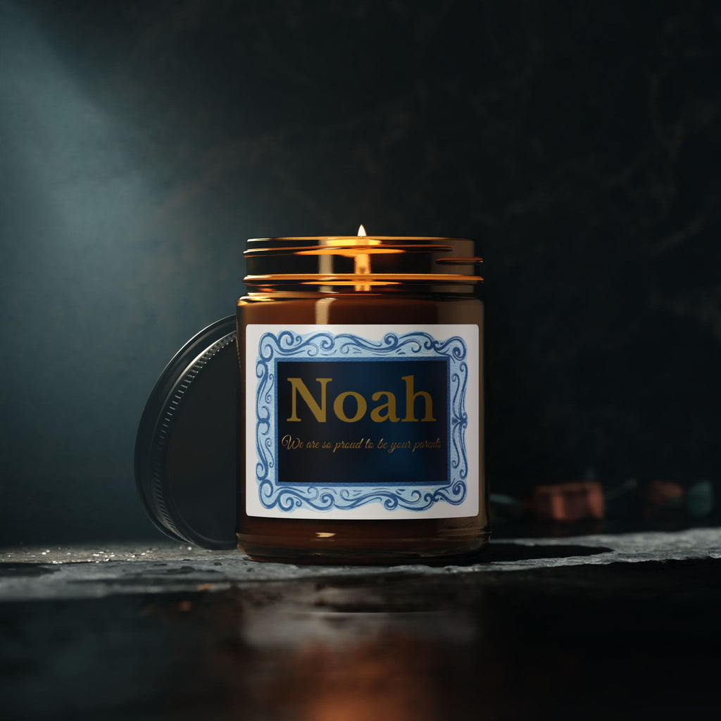 Personalised graduation soy candle 4oz and 9oz amber jar with gold label design