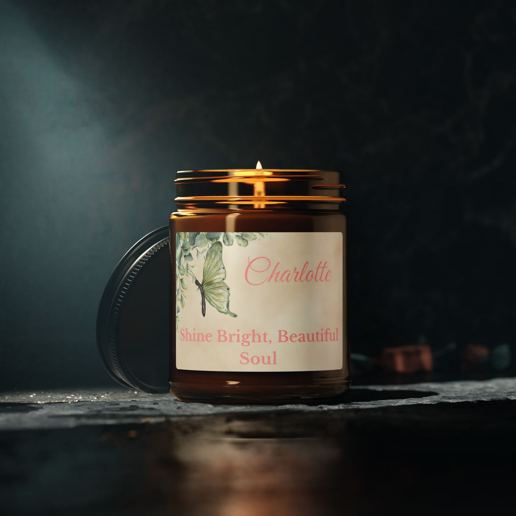 Personalised botanical soy candle 4oz and 9oz amber jar size comparison