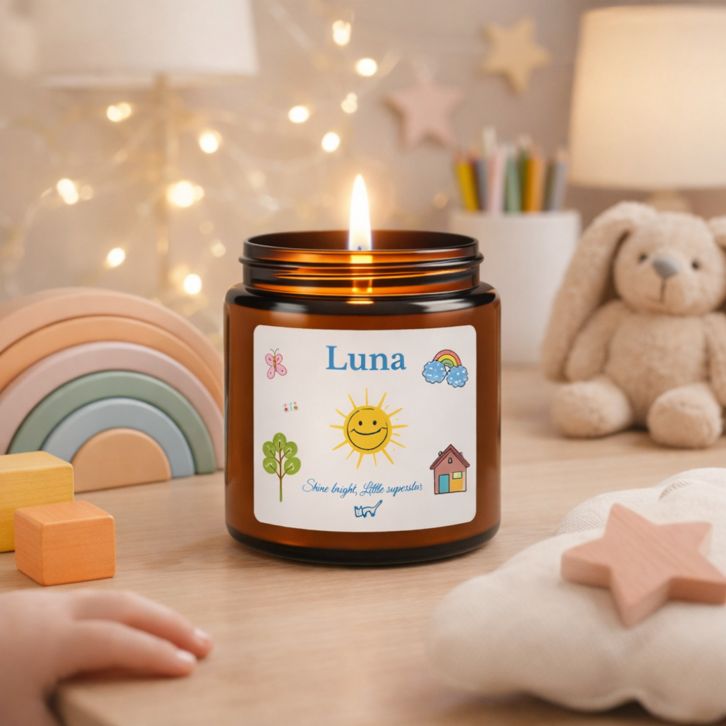 Size and scent options chart for the personalised kids candle