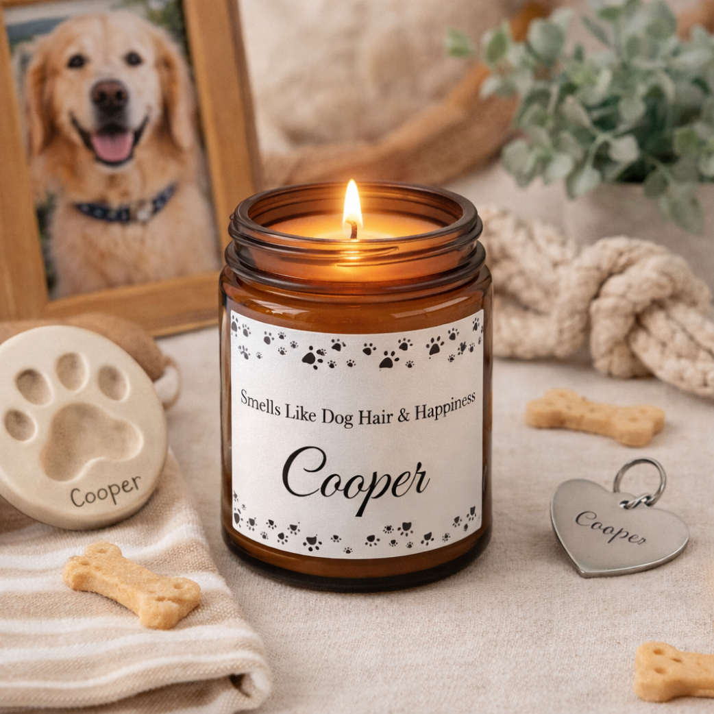 Size and scent options chart for the personalised candle
