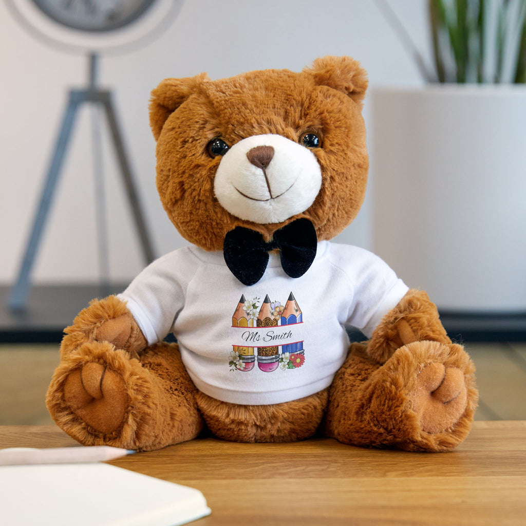 Teddy bear size reference showing 7 by 10 inch seated size