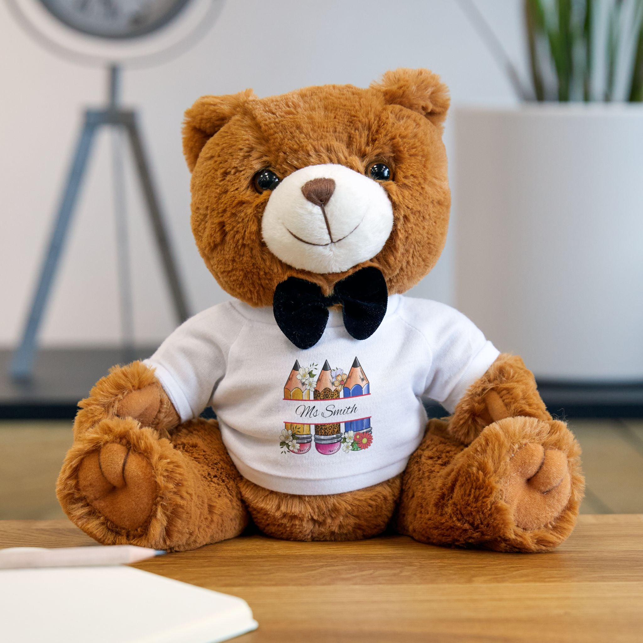 Teddy bear size reference showing 7 by 10 inch seated size