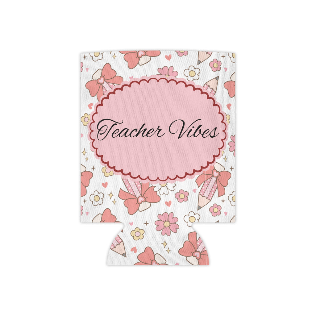 Close-up of the name and Teacher Vibes print on the can cooler