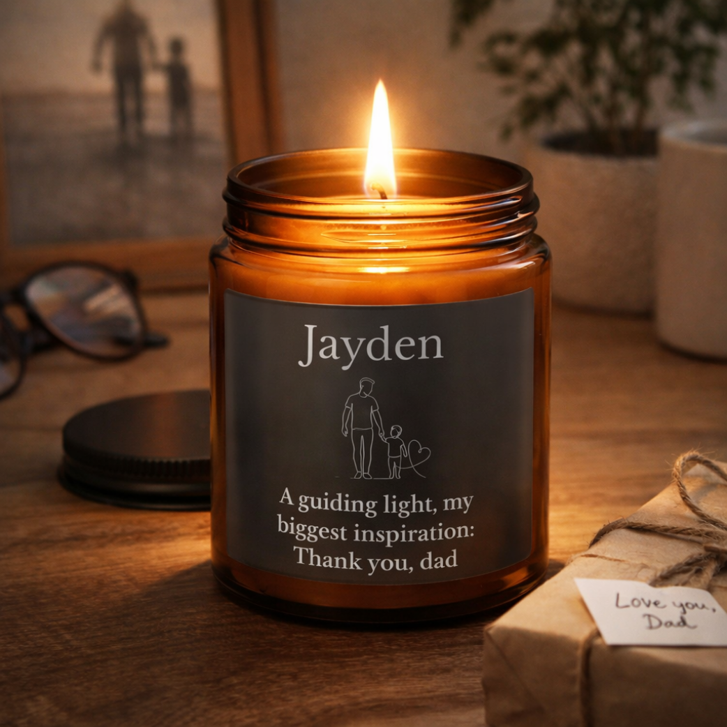 Personalised dad candle lifestyle shot – Father's Day or birthday gift for him