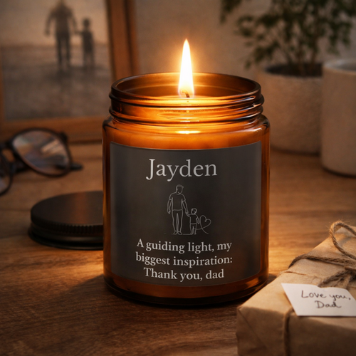 Personalised dad candle lifestyle shot – Father's Day or birthday gift for him