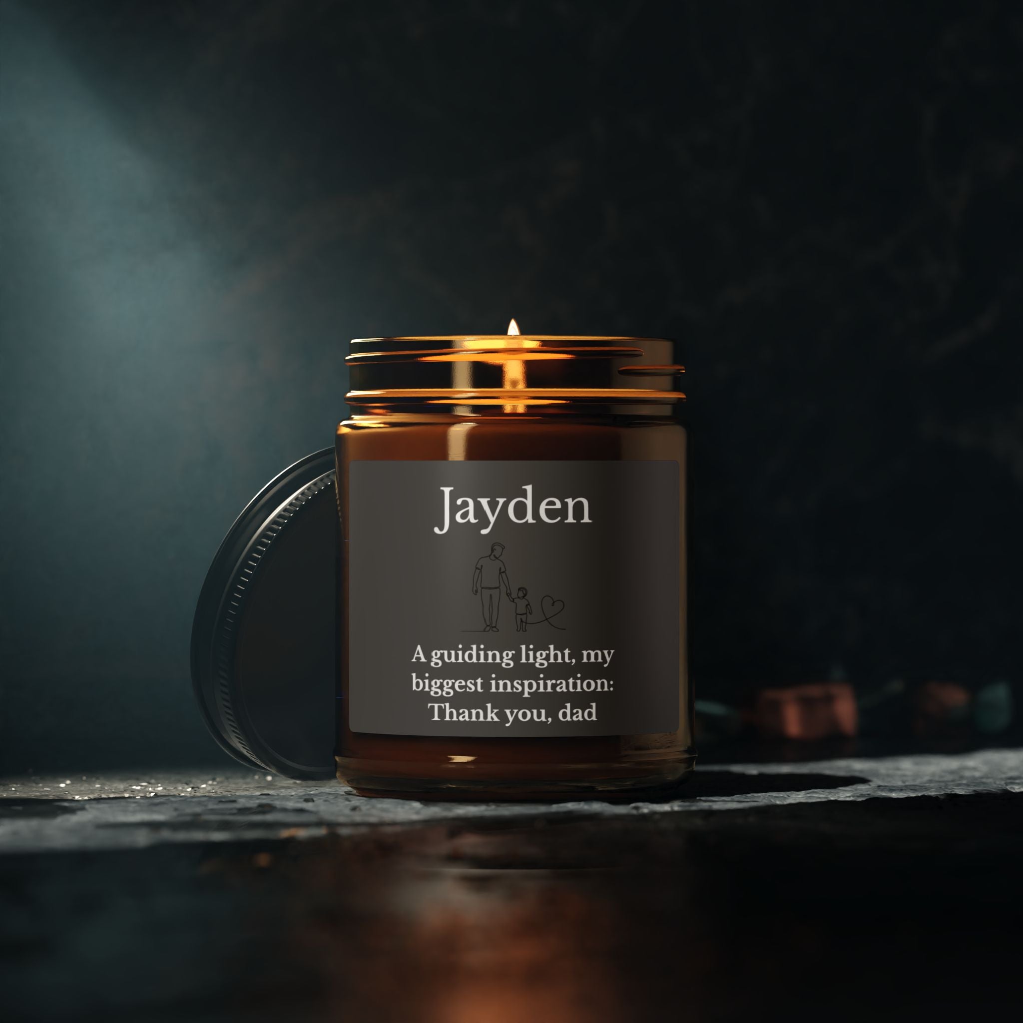 Personalised dad candle 4oz and 9oz amber glass jar size comparison