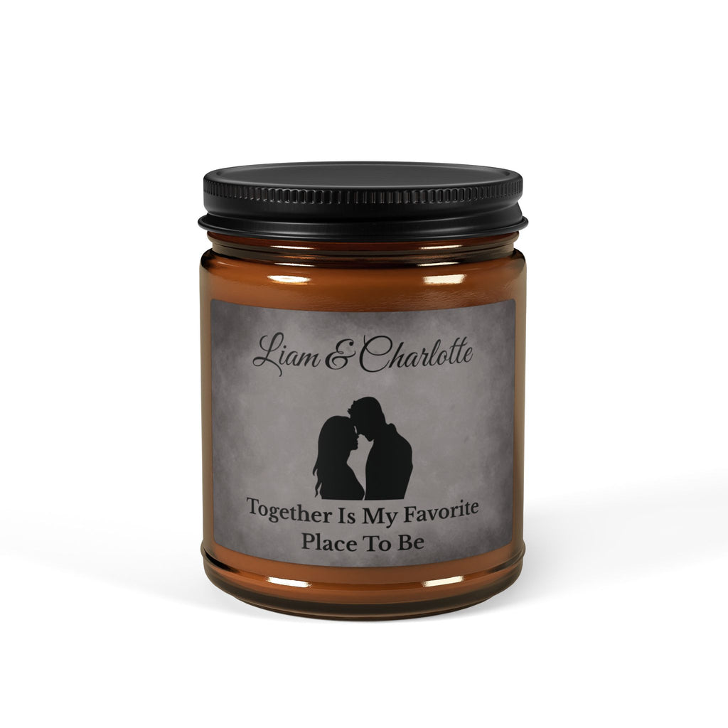 Personalised couples candle – Together Is My Favorite Place To Be, grey marble with couple silhouette