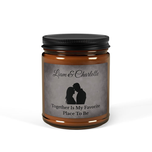 Personalised couples candle – Together Is My Favorite Place To Be, grey marble with couple silhouette