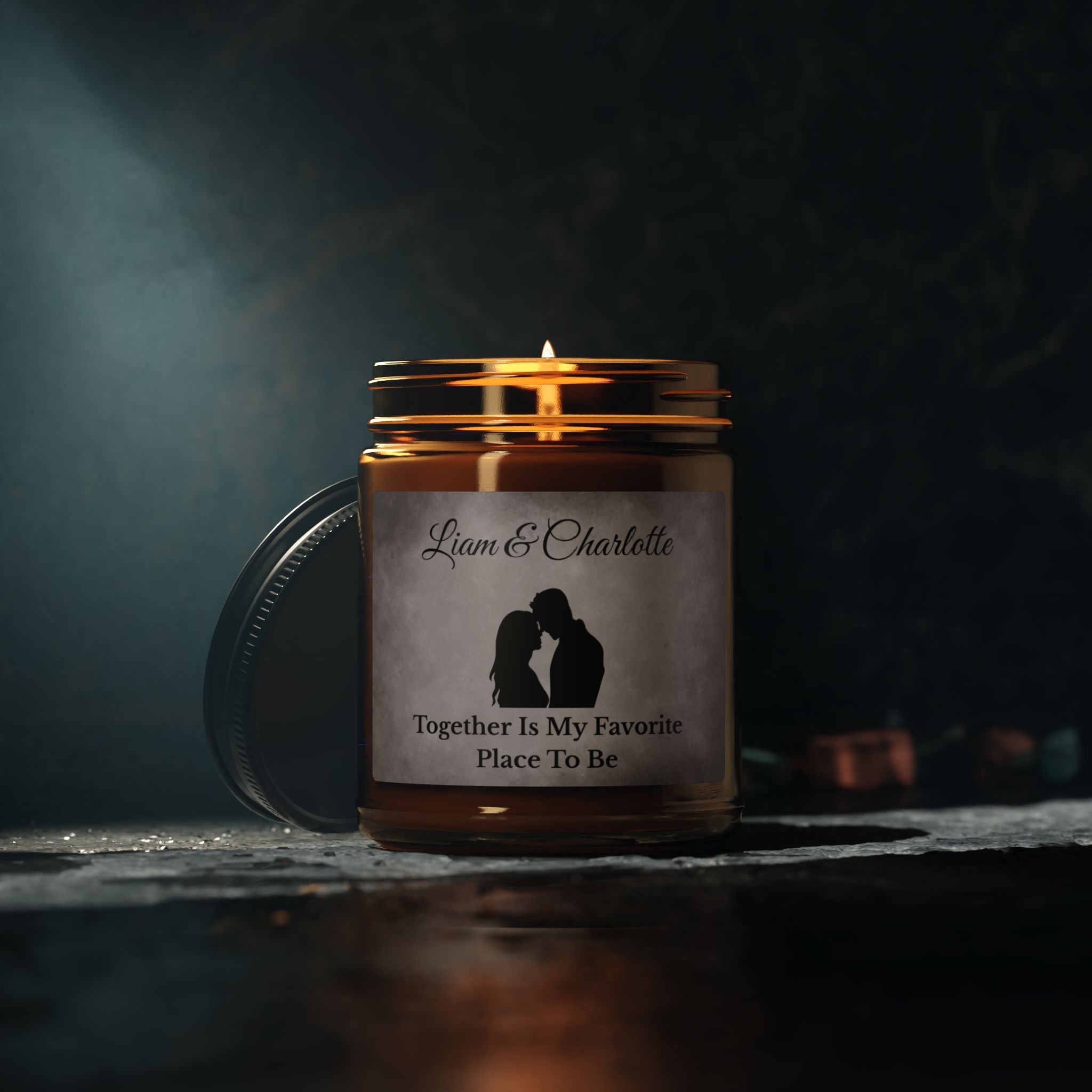 Personalised couples candle grey marble label – anniversary or wedding gift