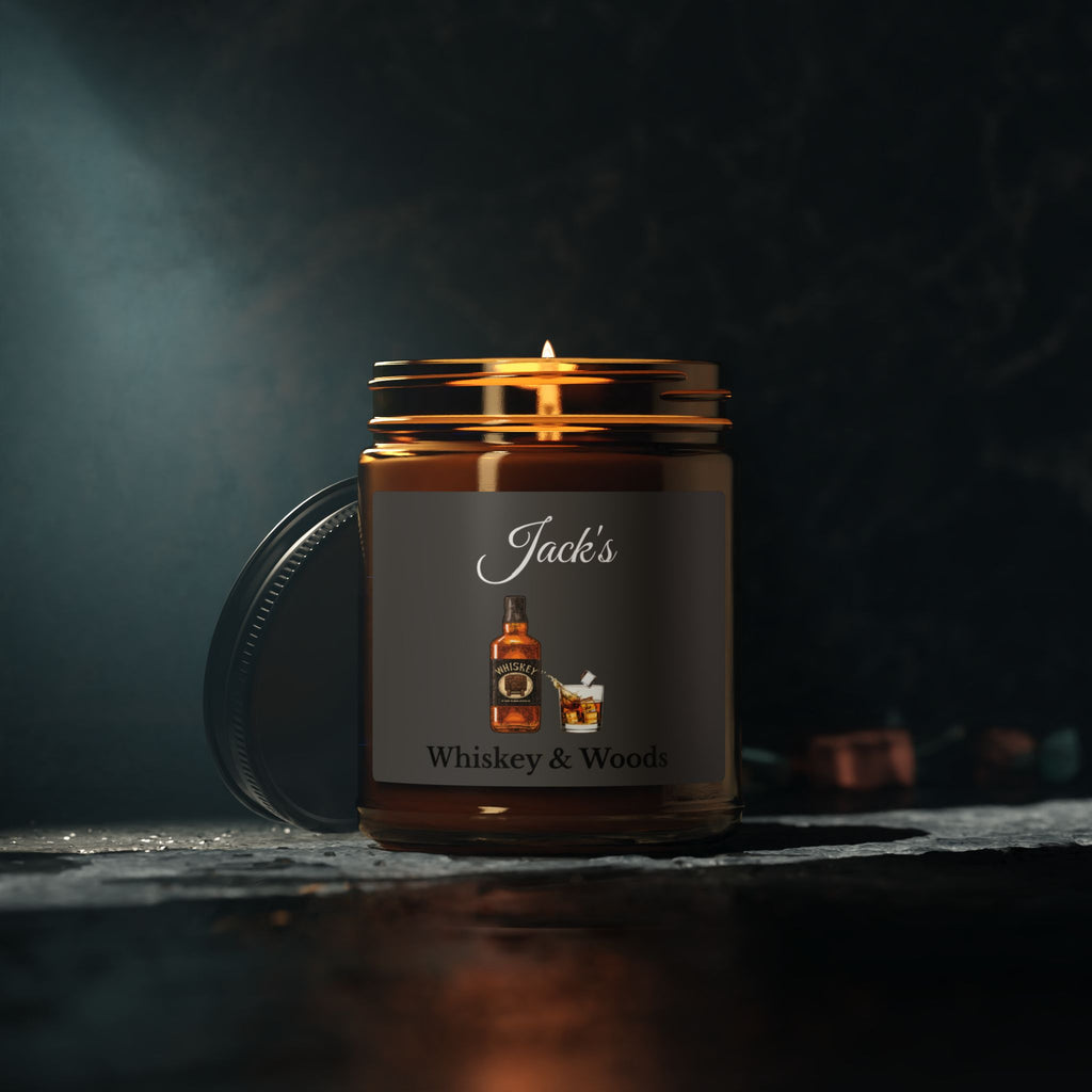 Whiskey and Woods personalised amber jar candle – gift for boyfriend or husband