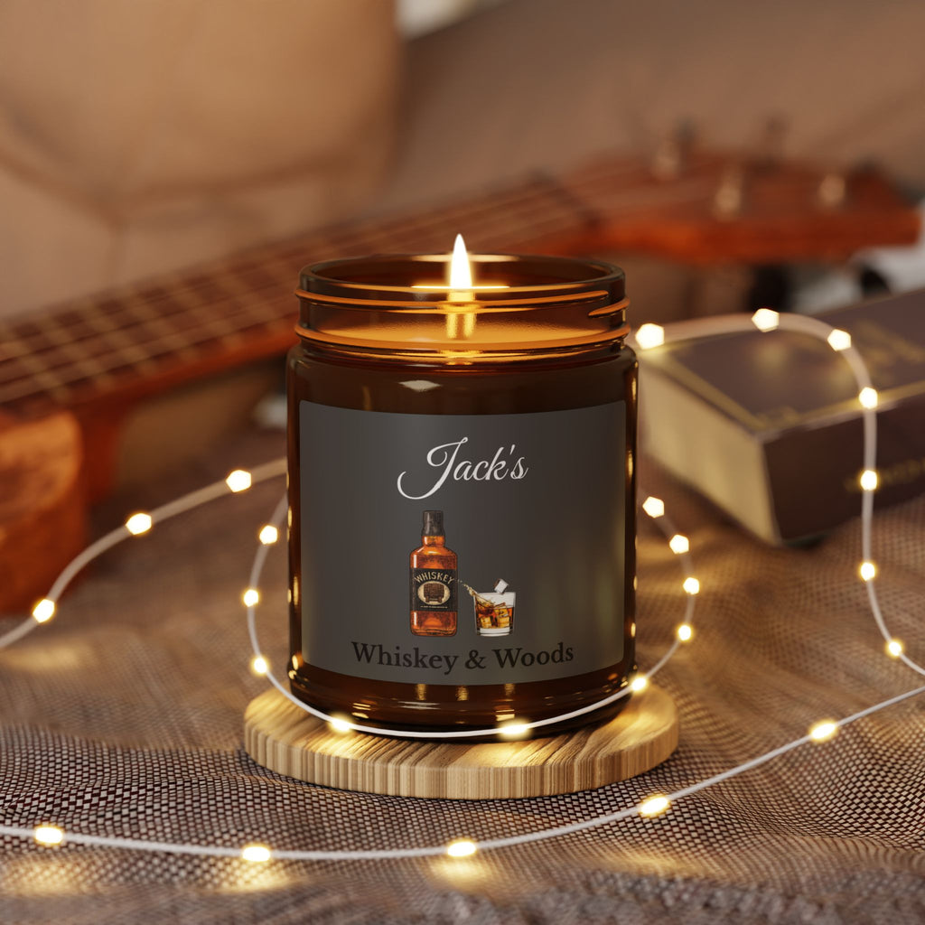 Personalised whiskey soy candle 4oz and 9oz amber jar size comparison
