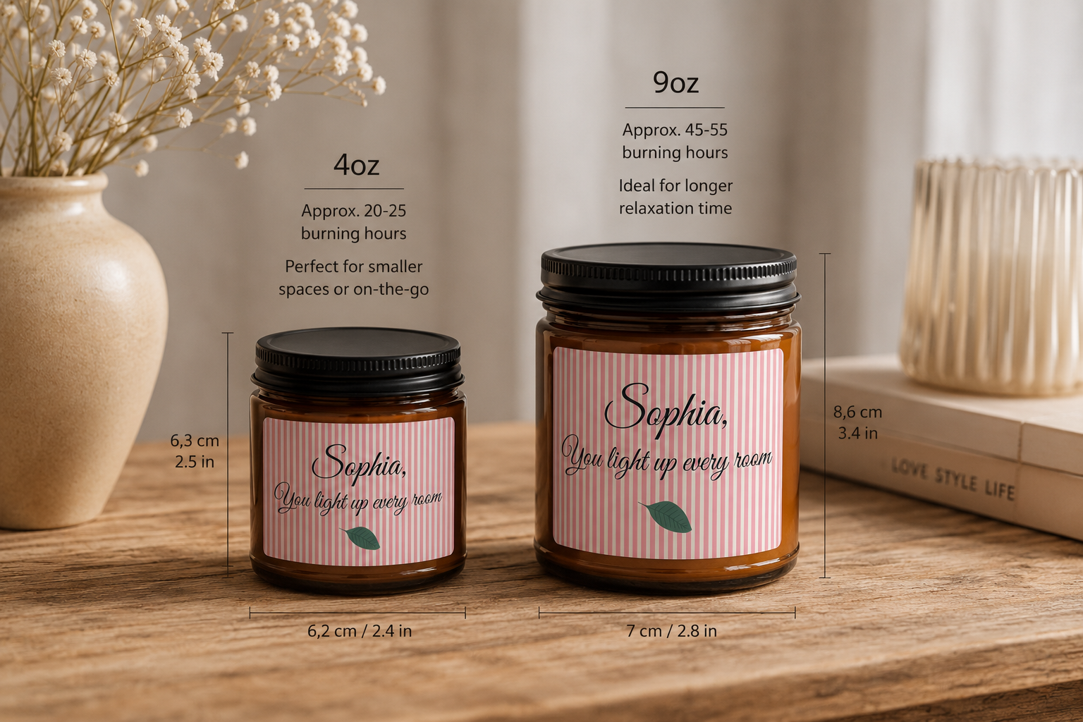 Personalised You Light Up Every Room soy candle packaging and gift presentation