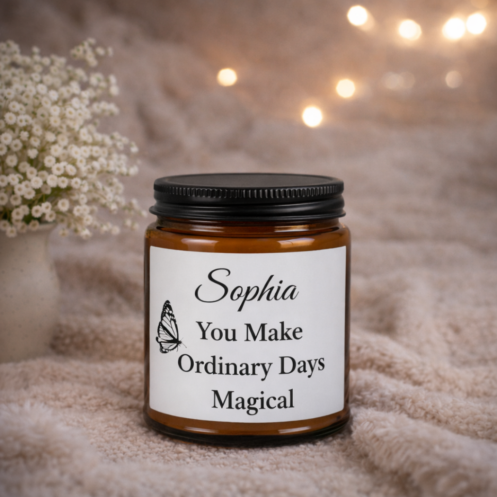 Personalised butterfly candle 4oz and 9oz amber jar size comparison